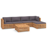6 Piece Garden Lounge Set with Dark Grey Cushion Solid Teak Wood
