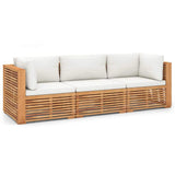 Garden 3-Seater Sofa with Cushions Solid Teak Wood - Front View