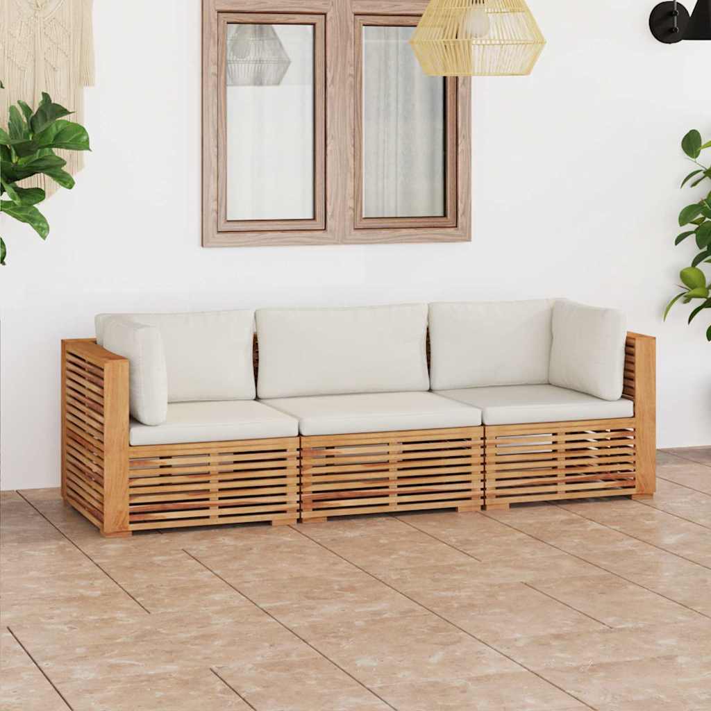 Garden 3-Seater Sofa with Cushions Solid Teak Wood