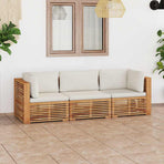 Garden 3-Seater Sofa with Cushions Solid Teak Wood