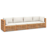 Garden 4-Seater Sofa with Cushions Solid Teak Wood - Front View