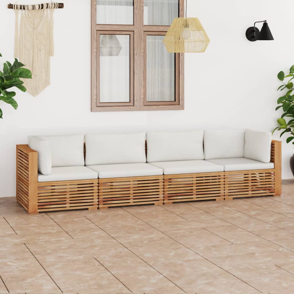 Garden 4-Seater Sofa with Cushions Solid Teak Wood