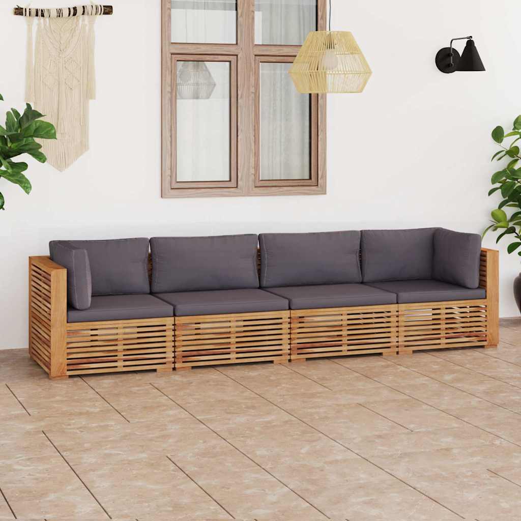 Garden 4-Seater Sofa with Cushions Solid Teak Wood