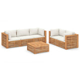 6 Piece Garden Lounge Set with Cream Cushion Solid Teak Wood