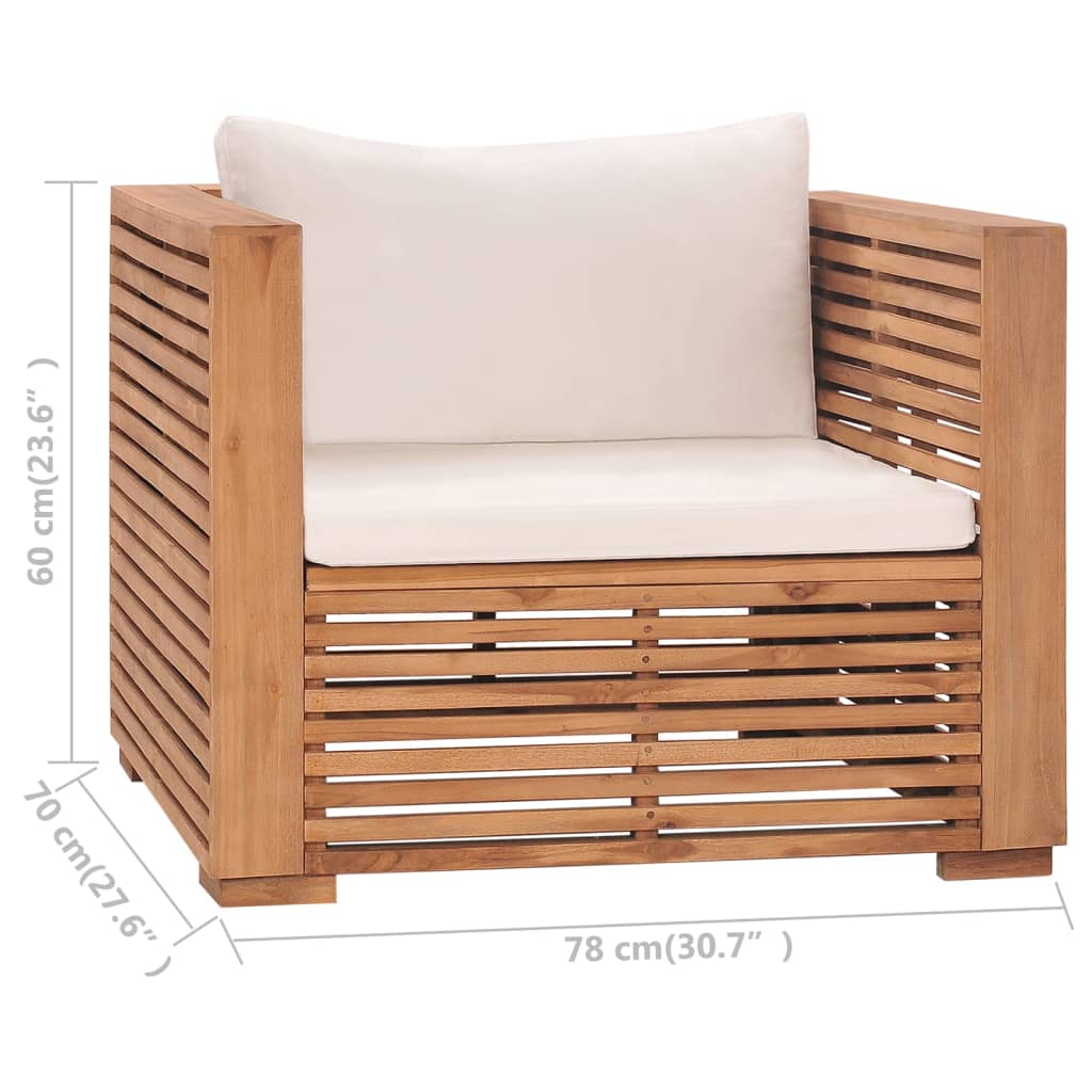 6 Piece Garden Lounge Set with Cream Cushion Solid Teak Wood