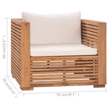 6 Piece Garden Lounge Set with Cream Cushion Solid Teak Wood