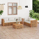 6 Piece Garden Lounge Set with Cream Cushion Solid Teak Wood