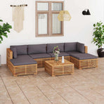 7 Piece Garden Lounge Set with Dark Grey Cushion Solid Teak Wood