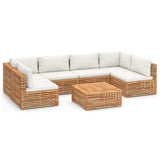 7 Piece Garden Lounge Set with Cream Cushion Solid Teak Wood - Front View