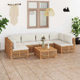 7 Piece Garden Lounge Set with Cream Cushion Solid Teak Wood