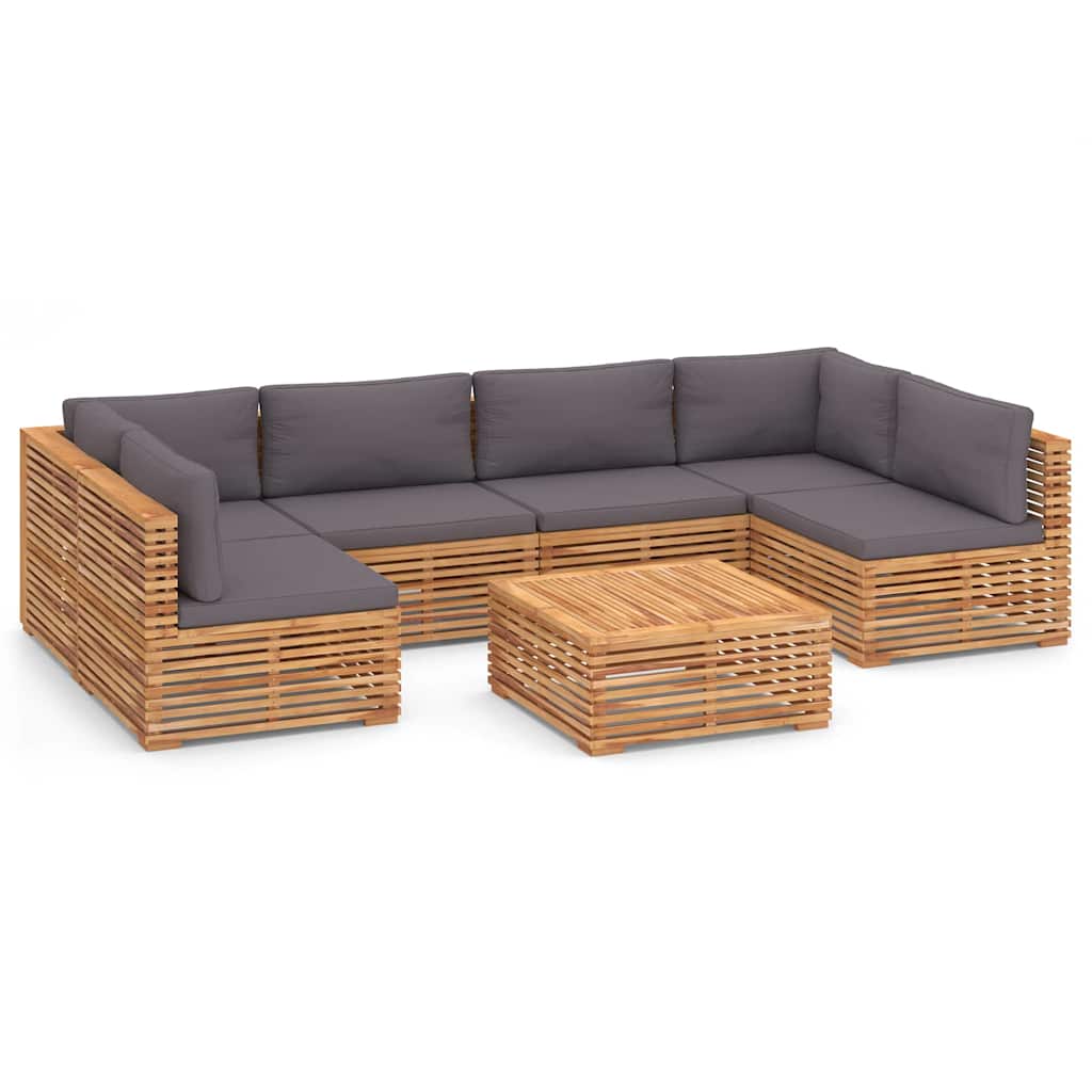7 Piece Garden Lounge Set with Dark Grey Cushion Solid Teak Wood