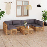 7 Piece Garden Lounge Set with Dark Grey Cushion Solid Teak Wood