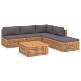 6 Piece Garden Lounge Set with Dark Grey Cushion Solid Teak Wood - Front View