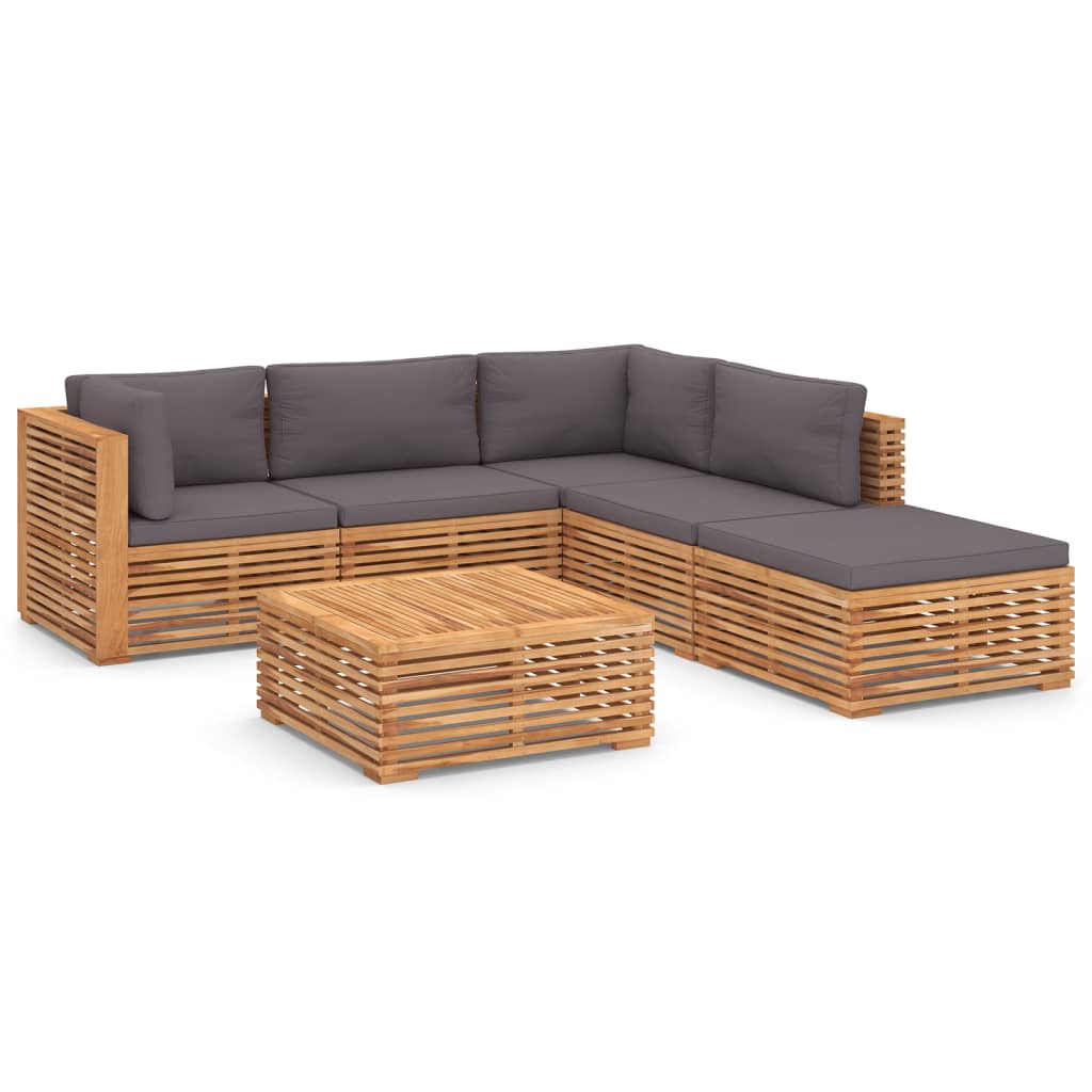 6 Piece Garden Lounge Set with Dark Grey Cushion Solid Teak Wood