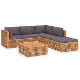 6 Piece Garden Lounge Set with Dark Grey Cushion Solid Teak Wood - Front View