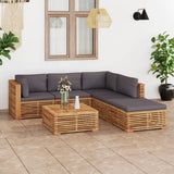 6 Piece Garden Lounge Set with Dark Grey Cushion Solid Teak Wood