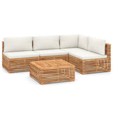 5 Piece Garden Lounge Set with Cream Cushion Solid Teak Wood - Front View