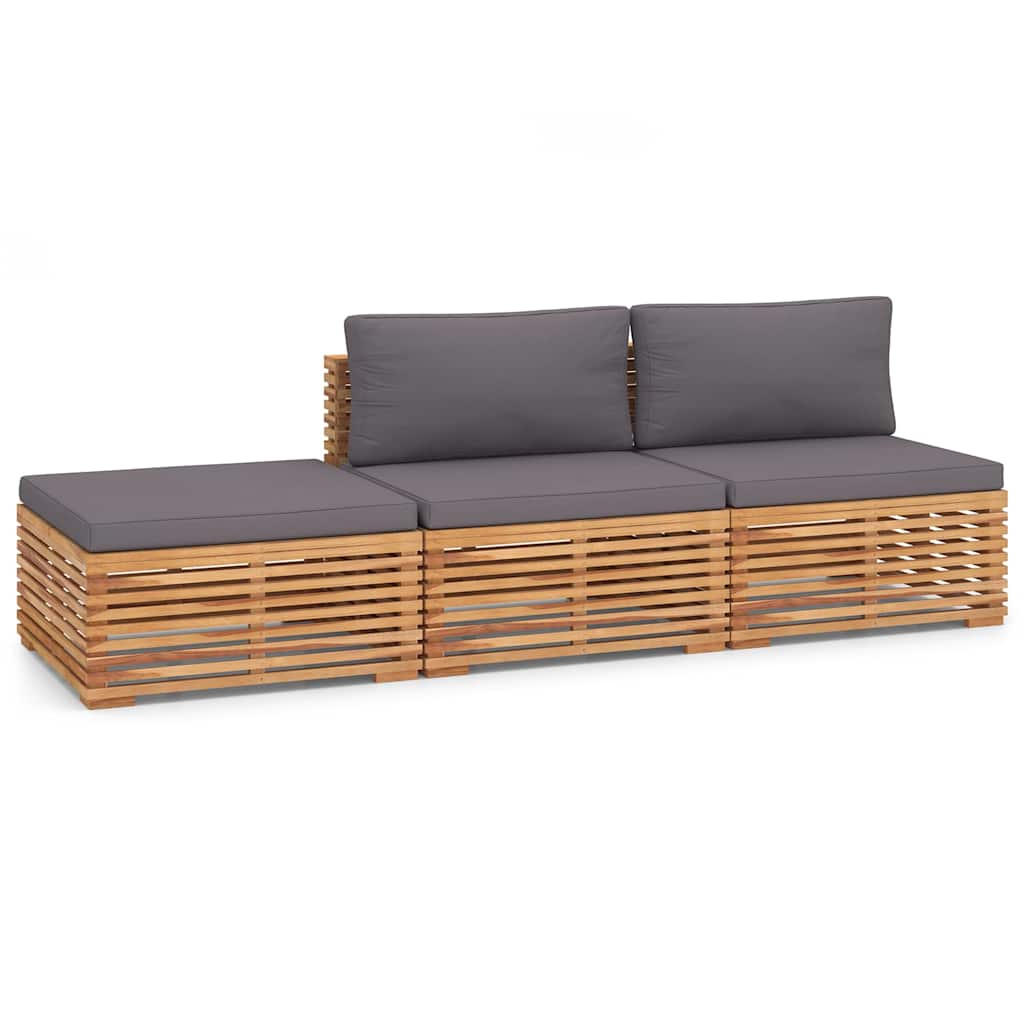 3 Piece Garden Lounge Set with Dark Grey Cushion Solid Teak Wood