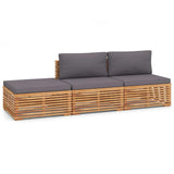 3 Piece Garden Lounge Set with Dark Grey Cushion Solid Teak Wood - Front View