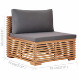 3 Piece Garden Lounge Set with Dark Grey Cushion Solid Teak Wood - 45-Degree Angle