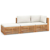 3 Piece Garden Lounge Set with Cream Cushion Solid Teak Wood - Front View