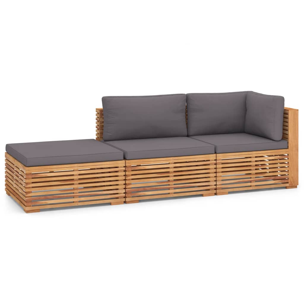 3 Piece Garden Lounge Set with Dark Grey Cushion Solid Teak Wood