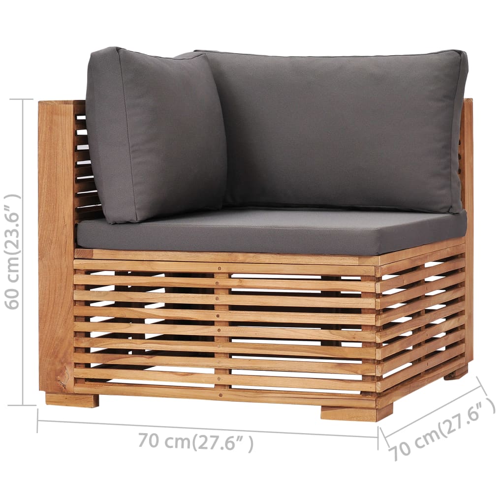 3 Piece Garden Lounge Set with Dark Grey Cushion Solid Teak Wood