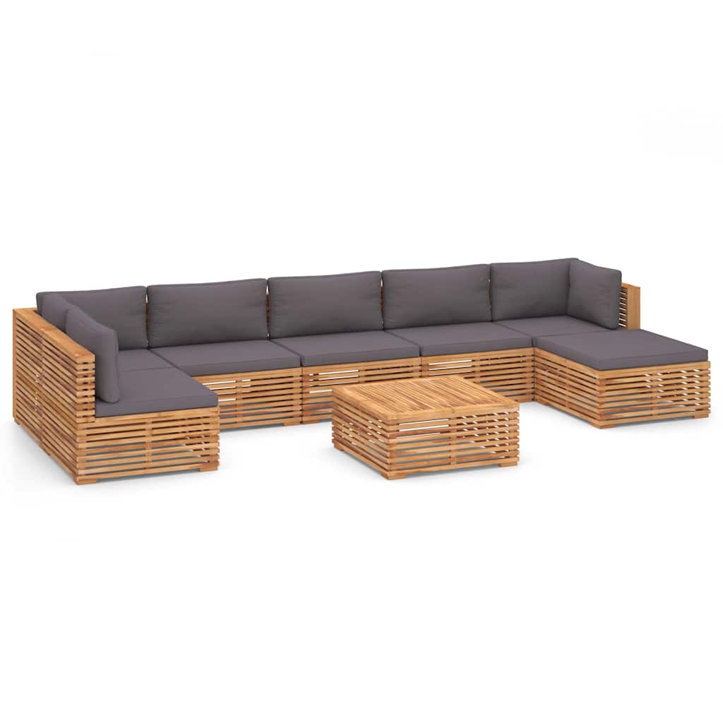 8 Piece Garden Lounge Set with Dark Grey Cushion Solid Teak Wood