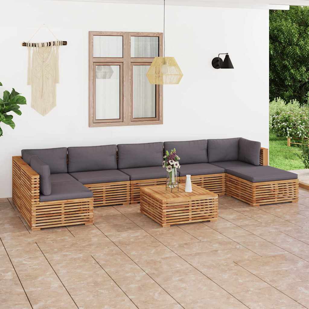 8 Piece Garden Lounge Set with Dark Grey Cushion Solid Teak Wood