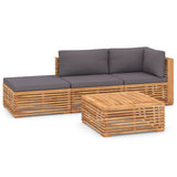 4 Piece Garden Lounge Set with Dark Grey Cushion Solid Teak Wood