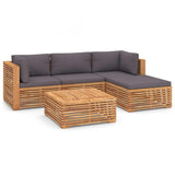 5 Piece Garden Lounge Set with Dark Grey Cushion Solid Teak Wood