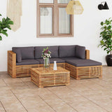 5 Piece Garden Lounge Set with Dark Grey Cushion Solid Teak Wood