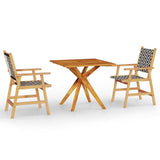 3 Piece Garden Dining Set Solid Wood Acacia - Front View