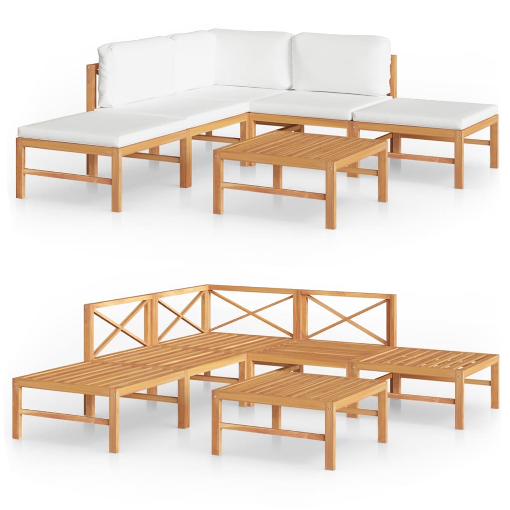 6 Piece Garden Lounge Set with Cream Cushions Solid Teak Wood