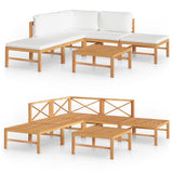 6 Piece Garden Lounge Set with Cream Cushions Solid Teak Wood - Front View