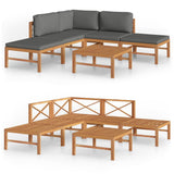 6 Piece Garden Lounge Set with Grey Cushions Solid Teak Wood - Front View