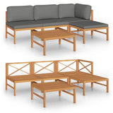 5 Piece Garden Lounge Set with Grey Cushions Solid Teak Wood