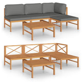 5 Piece Garden Lounge Set with Grey Cushions Solid Teak Wood - Front View