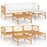5 Piece Garden Lounge Set with Cream Cushions Solid Teak Wood - Front View