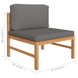 5 Piece Garden Lounge Set with Grey Cushions Solid Teak Wood - Low Angle