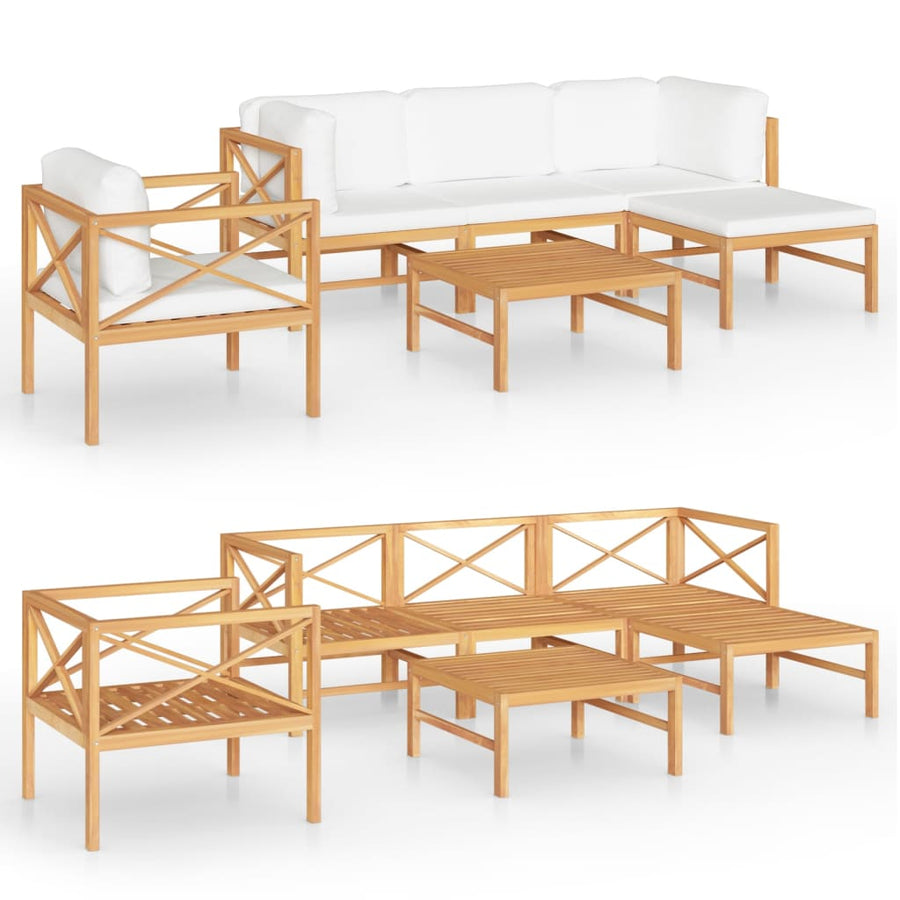 6 Piece Garden Lounge Set with Cream Cushions Solid Teak Wood