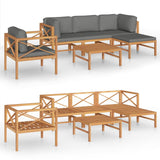 6 Piece Garden Lounge Set with Grey Cushions Solid Wood Teak - Front View