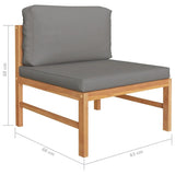 6 Piece Garden Lounge Set with Grey Cushions Solid Wood Teak