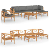 7 Piece Garden Lounge Set with Grey Cushions Solid Wood Teak - Front View