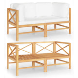 2-Seater Garden Sofa with Cream Cushions Solid Wood Teak - Front View