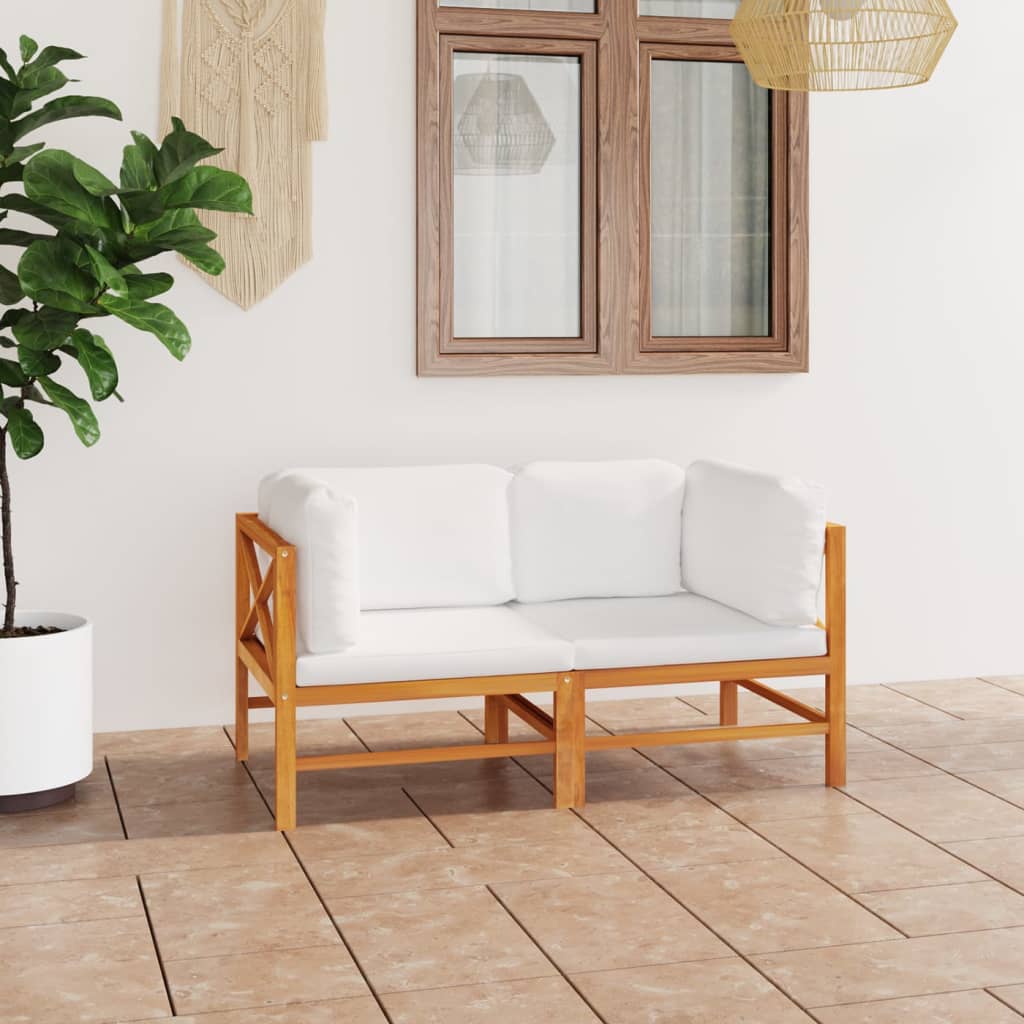 2-Seater Garden Sofa with Cream Cushions Solid Teak Wood