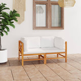 2-Seater Garden Sofa with Cream Cushions Solid Teak Wood