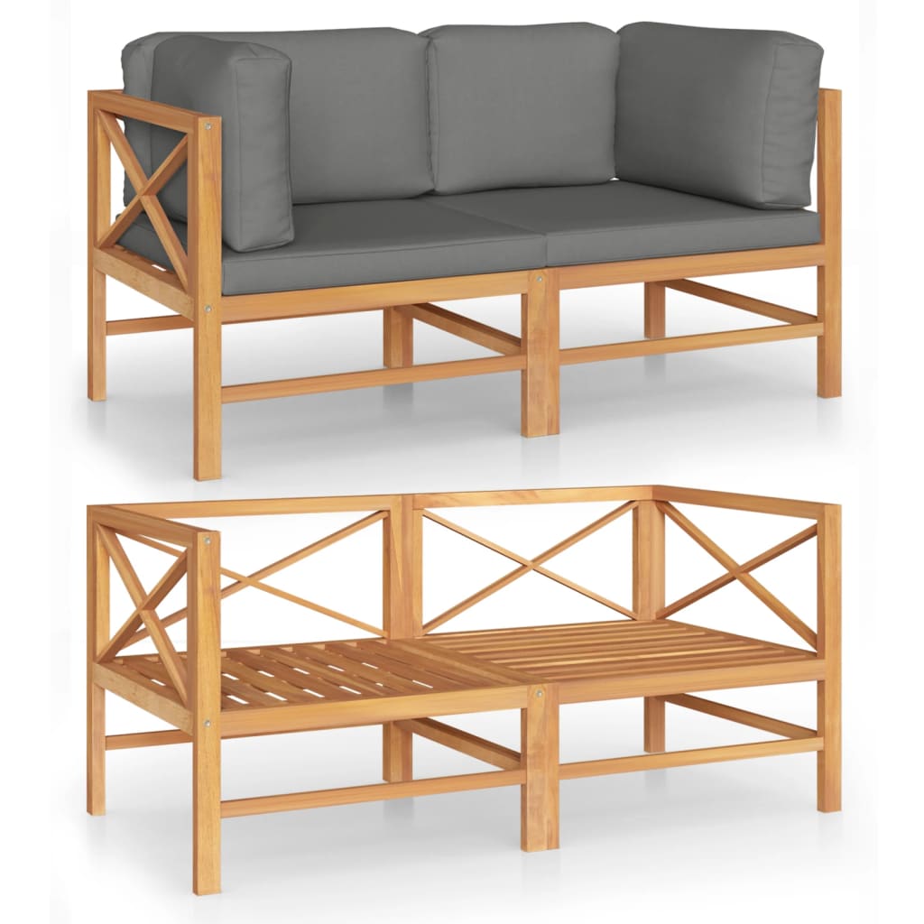 2-Seater Garden Sofa with Grey Cushions Solid Teak Wood