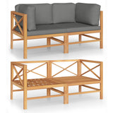 2-Seater Garden Sofa with Grey Cushions Solid Wood Teak - Front View