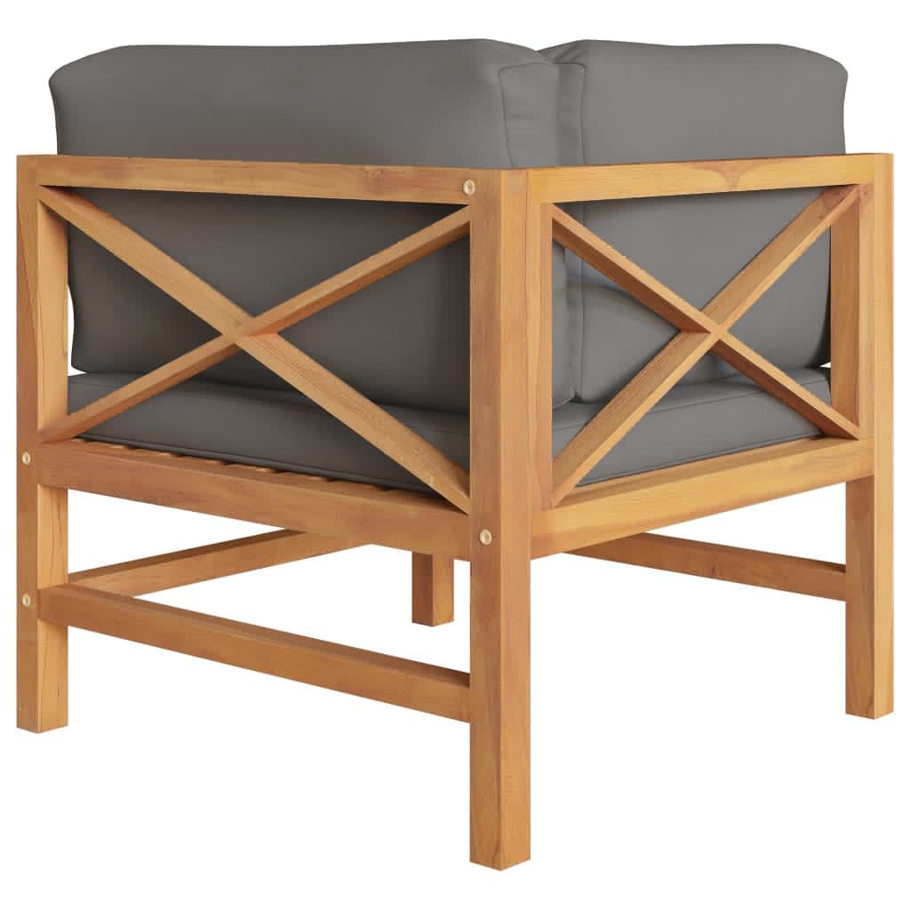 2-Seater Garden Sofa with Grey Cushions Solid Teak Wood
